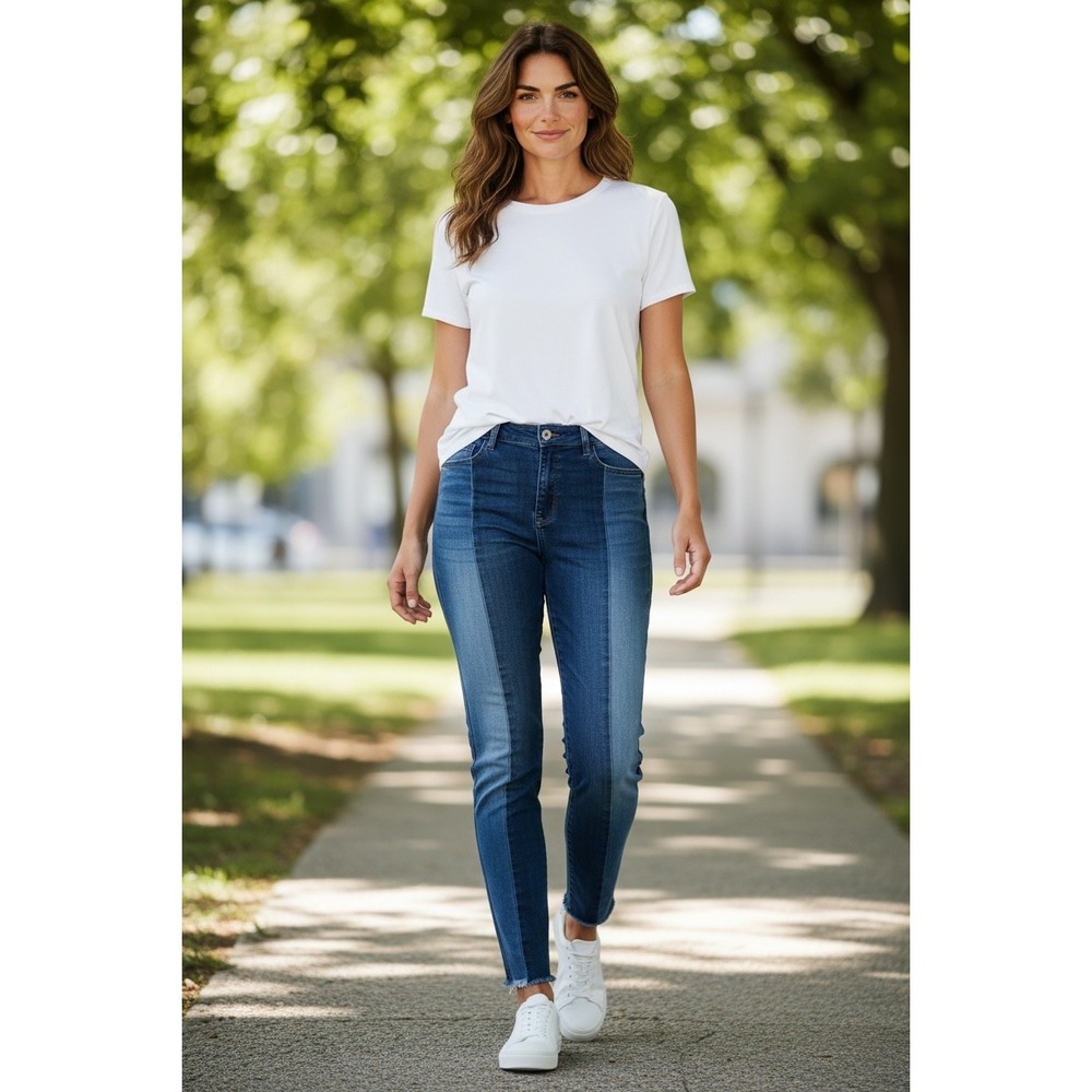 PacSun Two Tone High Waisted Skinny Jeans Blue Colorblock Raw Hem Womens 28